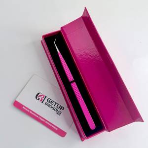 Pince à épiler en acier inoxydable GETUP BROSONS IMPEX, pointe lisse rose, 45 degrés, droite, longue, prise en main parfaite, 10 mm, logo personnalisé - Product Image 3