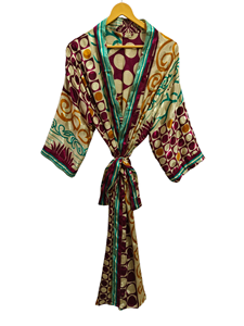 <b>Bridal</b> <b>Robe</b> Light Weight Silk <b>Robe</b> For Woman Night Wear Long <b>Robe</b>, Floral Print Indian Vintage Recycled Silk Sari Kimono, - Product Image 2