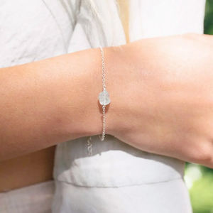 925 Silver Raw Aquamarine Birthstone Link Chain Bracelet Women's Stackable <b>Charm</b> Bracelet with Gold Plating - Product Image 2