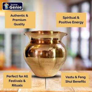 HOME GENIE Kalash Lota en cuivre pour Pooja Décoration de temple Pot indien traditionnel pour festivals Rangement de cadeaux Vastu - Product Image 3