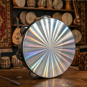 Tambourin double rangée Midex TF-83, 6 paires de grelots, couleur argent, avec tête en cuir, construction en plastique et métal - Product Image 1
