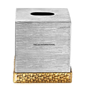 Porte-boîte à mouchoirs en métal de comptoir de salle de bain moderne boîte à mouchoirs en aluminium de la plus haute qualité avec branche de fleur finition dorée - Product Image 3