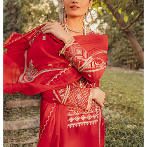 Vestidos con estampado de césped para mujer, trajes de 3 piezas de diseñador a la moda, de Color rojo, estilo pakistaní e indio - Product Image 3