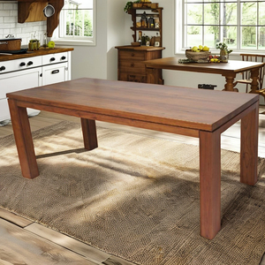 Mesa de comedor moderna de mediados de siglo con textura rústica, tonos de madera cálidos, fusión clásica contemporánea, construida en Vietnam | WT5056P | - Product Image 3