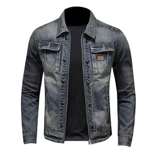 Vêtements de rue à manches longues pour hommes à la mode personnalisée Veste en jean vintage à broderie déchirée délavée pour hommes - Product Image 1
