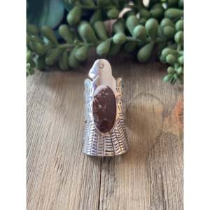 Bague Thunderbird en argent sterling faite à la main par des artisans Navajo avec incrustation de pierres naturelles, taille 8.25 - Product Image 1