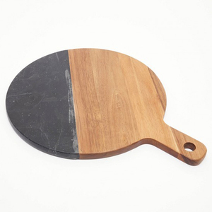 Tabla de cortar circular de madera de acacia natural tabla de cortar con mármol gris oscuro para uso en la cocina - Product Image 6