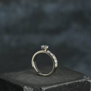 6mm Round Cut Moissanite Engagement <b>Ring</b> | <b>Solitaire</b> with Pave Side Stones | Gold or <b>Silver</b> Bridal Wedding Fine Jewelry OEM - Product Image 4