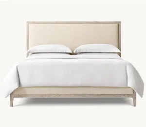 Vente en gros de lit double moderne de luxe rembourré en tissu King Size californienne personnalisée pour hôtel appartement Soft Queen Size