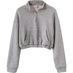 GAF New Design Crop Women's Sweatshirts Zip <b>Top</b> Sweatshirts Solid Color Brand Blank Zipper Hoodie for Women Half Zip Pullover - Product Image 6