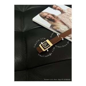 Ceinture pour femme en cuir tanné avec boucle dorée et logo F, ceinture dorée pour femme, ceinture pour pantalon, ceinture pour veste - Tanné - Product Image 1
