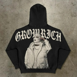 Custom Streetwear Hoodies Hombres No String Fleece 500gsm 600gsm peso pesado completo DTG impreso algodón lavado sudaderas con capucha para los hombres - Product Image 4