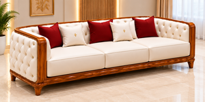 Juego de Sofás de Madera de Teca de Diseño Moderno con Sofá Tapizado en Cuero para Sala de Estar, Juego de Sofás de Madera de Teca para Sala de Estar, Oferta en EE. UU. - Product Image 3
