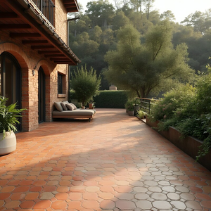 Carrelage de sol rustique en terre cuite fait main, octogones et points, pour terrasse extérieure et cour de villa - Product Image 5