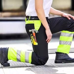 Autumn Casual Reflective Mid <b>Pants</b> Men Work Multi Pockets <b>Hi</b> <b>Vis</b> High Visibility Work Wear Road Construction Safety Trousers - Product Image 5