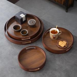 Bandeja redonda de madera para servir para cocina y comedor, bandeja decorativa hecha a mano para té, aperitivos, café y uso de exhibición de Mesa para el hogar - Product Image 1