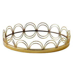 Utensilios de cocina con acabado plateado espejo de Metal decorativo bandeja redondeada Decoración de mesa hogar Hotel restaurante Bar Navidad - Product Image 4