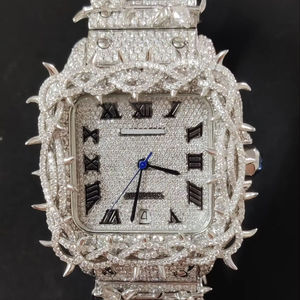 Reloj Mecánico Automático para Hombre con Ancho de Correa de 22 mm, Esfera con Diamantes de Moissanita Completamente Engastados, Diseño de Púas en Tono Blanco, Reloj Cuadrado - Product Image 2