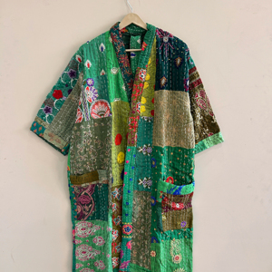 Traditional Handmade Kantha Silk Kimono Jacket For Women - Product Image 1