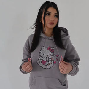 Nouvel arrivage de sweats à capuche surdimensionnés 100% coton à manches longues pour femmes avec impression bouffante logo personnalisé et respirant - Product Image 2
