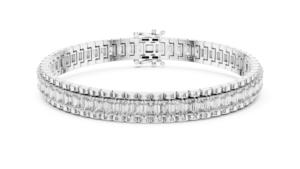 Bracelet tennis en argent 925 certifié VDS IGI, luxe, émeraude taille émeraude, or blanc élégant plaqué rhodium, 23g, cadeau de mariage - Product Image 6