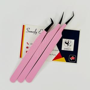 Pince à épiler professionnelle en acier inoxydable de précision à pointe noire durable à 90 degrés, couleur rose, pour cils volumineux et faux cils - Product Image 1