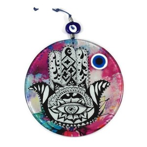 Vente chaude Charm Fusion Glass Round Evil Eye Wall Ornament Hamsa - Product Image 3