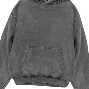 Sweat à capuche gris délavé à l'acide, look vintage délavé, pull oversize, molleton de coton doux, streetwear décontracté, sweat à capuche unisexe pour l'hiver - Product Image 3
