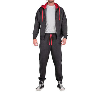 Haute qualité hiver formel respirant hommes charbon rouge survêtement ensembles polaire deux pièces pull à capuche pantalons de survêtement nouveau Slim Fit - Product Image 2