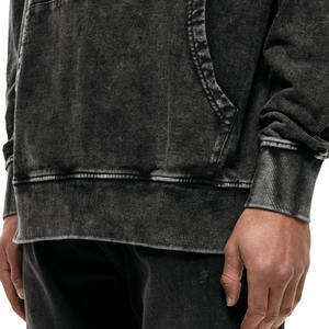 Sudadera con capucha de gran tamaño Unisex gran oferta 100% algodón Jet Black Acid Washed 500 GSM logotipo de marca personalizado bordado informal para hombre - Product Image 5