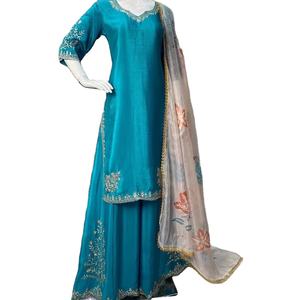 Dernier Designer Chinon Soie Broderie Séquence Travail Sharara Suit Par FabZone - Product Image 1