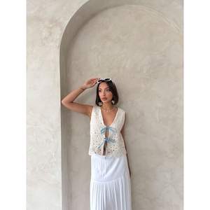 เสื้อกั๊กผ้ายีนส์ผูกเชือกด้านหน้าสำหรับผู้หญิงเสื้อกั๊กผ้าดิบสีน้ำเงิน - Product Image 3