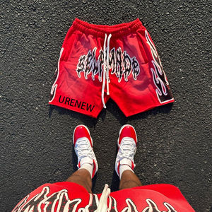 Short de jogging vintage pour homme, vêtements de sport d'été à logo imprimé personnalisé, lavage à la pierre vierge, délavé au soleil, lavage à l'acide en détresse - Product Image 4