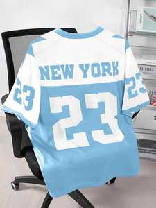 Maillot de football américain bleu clair hommes étoile impression maille respirant haut de sport été Streetwear court col en V surdimensionné - Product Image 3