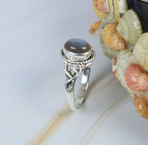 Bague en argent 925 avec labradorite naturelle, pierre ovale, cadeau pour elle, bague d'anniversaire - Product Image 3