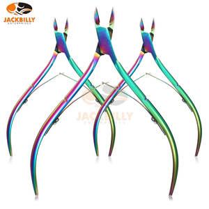 Cortadora de cutículas de uñas profesional de acero inoxidable, pinza de cutículas multicolor arcoíris con removedor de cuchillas puntiagudas para uso con los dedos - Product Image 1