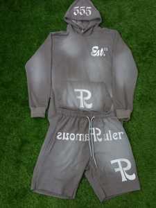 Conjunto de sudadera con capucha y pantalones cortos para correr con bordado personalizado para hombre, forro polar de dos piezas para invierno - Product Image 5