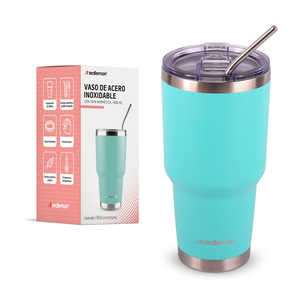 Mug thermique en acier inoxydable de 800 ml, design classique, couvercle hermétique, 2 pailles, comprend un chiffon de nettoyage - Bouteille isotherme, thermos, tasse - Product Image 1