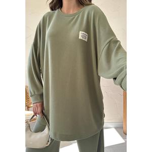 Ensemble pull et pantalon en velours côtelé respirant classique menthe, vente en gros - Product Image 3