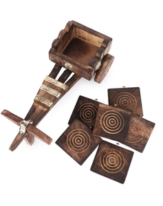 Ensemble de caboteur fonctionnel décoratif en forme de chariot de taureau en bois avec support sous-verres de boisson pour décor de table à café et à manger - Product Image 3