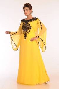 Yellow georgette embroidered stitched islamic <b>kaftans</b> - Product Image 2