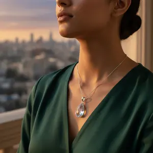 Pendentif Goutte d'Eau en Argent 925 avec Placage Or, Pierre Précieuse Quartz Fumé, Bijoux de Style Religieux pour Femmes, Charmes en Pierre de Zircon - Product Image 2