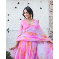 Layla Pembe Tie Dye Saf Şifon 3 Parçalı Takım Elbise XXL Beden Dokuma Örgü Dantel Uzun Tam Tatlı İlkbahar/Yaz Çevre Dostu
