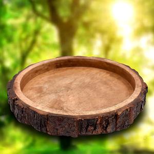 ZAMZAM IMPEX, venta al por mayor, bandeja redonda de madera para servir, bandeja con bordes de corteza de árbol, bandejas decorativas - Product Image 4