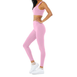 Conjunto de ropa activa de gimnasio sin costuras con logotipo personalizado para mujer, Spandex Sujetador deportivo de material, mallas de talla grande, conjunto deportivo de entrenamiento de Yoga - Product Image 2
