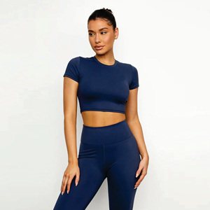 Résistant à la sueur Mid impact Comfort 75% Nylon 25% Elasthanne Femmes Slim fit Cropped 365 Cap Sleeve Indigo Blue T-Shirt - Product Image 2