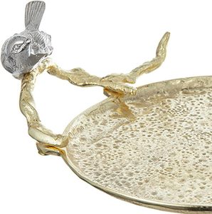 Imperial Opulence <b>Decorative</b> Tray with <b>Birds</b> on Handle Gold Surface and <b>Bird</b> Sculpted Leaf Details for Elegant Entertaining - Product Image 3