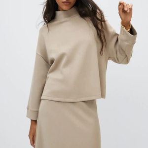 Custom Logo <b>Women's</b> Two-Piece Streetwear Set <b>Turtle</b> <b>Neck</b> Sweatshirts and Above Knee Midi Skirts Fall Clothing 2 Piece Outfits - Product Image 1