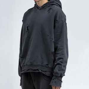 Streetwear pantalla personalizada DTG Heavy Fleece Thermal Terry Sun Fade Wash Hoodie All Over Rhinestone Bling Mens Unisex Hoodie - Product Image 5