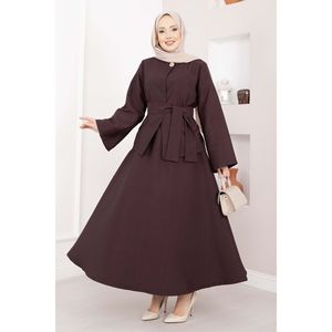 Ensemble jupe et veste décontracté asymétrique boutonné doré avec ceinture, couleur prune - Product Image 1